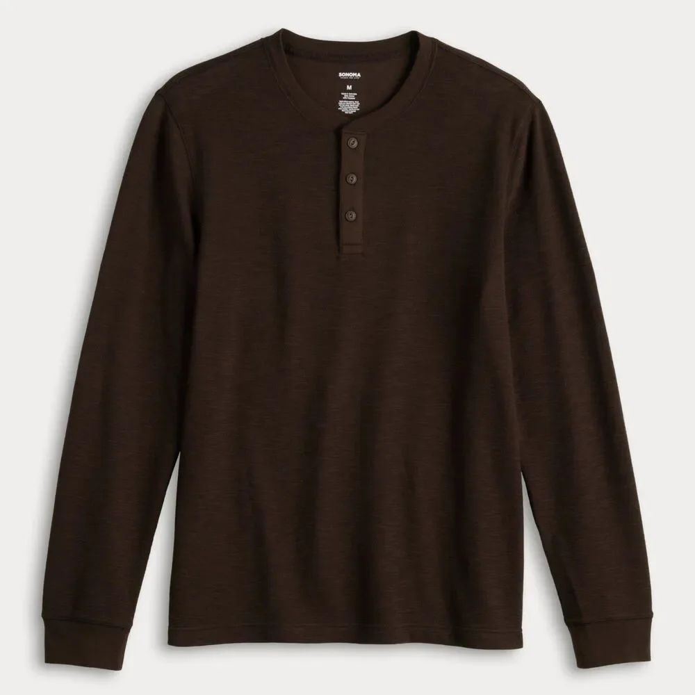 Sonoma Goods For Life Top Size XXL Brown Long Sleeve Textured Henley Tee Men's